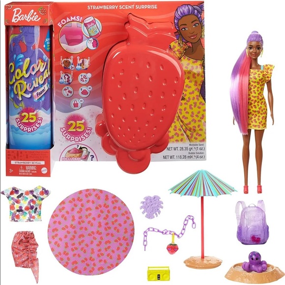 Barbie Colour Reveal With Foam Strawberry, Doll Surprise Dress And Accessories - Picture 1 of 5